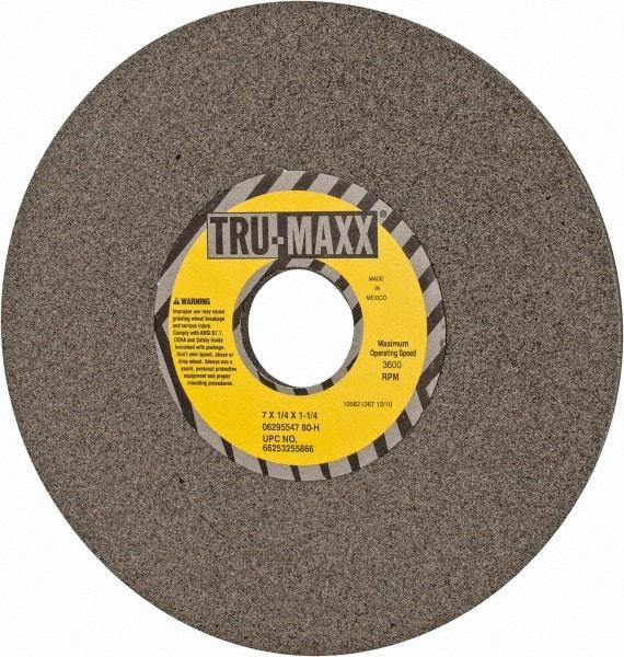 Tru-Maxx - 7" Diam x 1-1/4" Hole x 1/4" Thick, H Hardness, 80 Grit Surface Grinding Wheel - Aluminum Oxide, Type 1, Medium Grade, 3,600 Max RPM, Vitrified Bond, No Recess - A1 Tooling