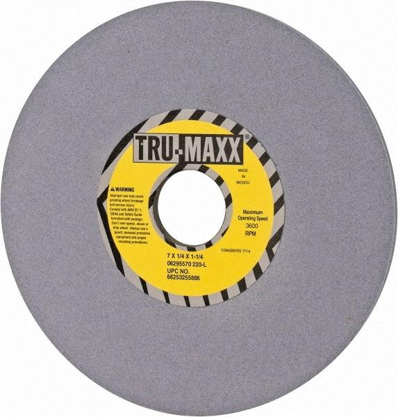 Tru-Maxx - 7" Diam x 1-1/4" Hole x 1/4" Thick, L Hardness, 220 Grit Surface Grinding Wheel - Aluminum Oxide, Type 1, Very Fine Grade, 3,600 Max RPM, Vitrified Bond, No Recess - A1 Tooling