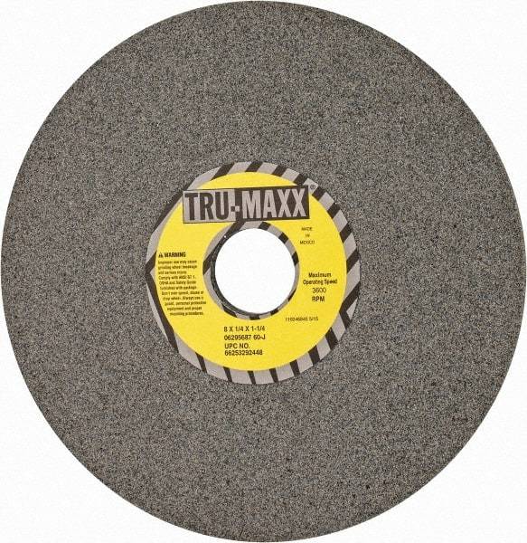 Tru-Maxx - 8" Diam x 1-1/4" Hole x 1/4" Thick, J Hardness, 60 Grit Surface Grinding Wheel - Aluminum Oxide, Type 1, Medium Grade, 3,600 Max RPM, Vitrified Bond, No Recess - A1 Tooling