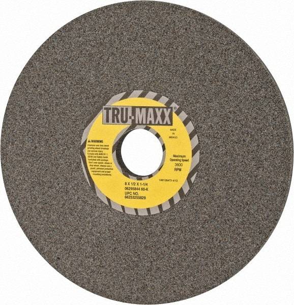 Tru-Maxx - 8" Diam x 1-1/4" Hole x 1/2" Thick, K Hardness, 60 Grit Surface Grinding Wheel - Aluminum Oxide, Type 1, Medium Grade, 3,600 Max RPM, Vitrified Bond, No Recess - A1 Tooling