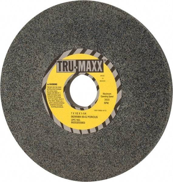 Tru-Maxx - 7" Diam x 1-1/4" Hole x 1/2" Thick, G Hardness, 60 Grit Surface Grinding Wheel - Aluminum Oxide, Type 1, Medium Grade, 3,600 Max RPM, Vitrified Bond, No Recess - A1 Tooling