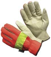 PRO-SAFE - Size S (7) Grain Pigskin Cold Protection Work Gloves - For Work & Driver, Uncoated, Slip-On Cuff, Full Fingered, Orange, Paired - A1 Tooling