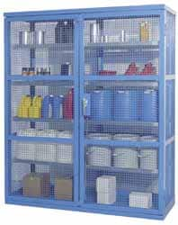 Denios - 2 Door, 8 Shelf, Blue Steel Caged Containment Shelving Safety Cabinet for Corrosive Chemicals - 87" High x 74" Wide x 28" Deep, Manual Closing Door - A1 Tooling