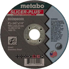 Metabo - 6" 60 Grit Aluminum Oxide Cutoff Wheel - 0.045" Thick, 7/8" Arbor, 10,185 Max RPM, Use with Angle Grinders - A1 Tooling