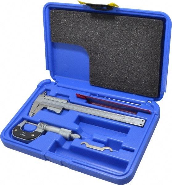 Value Collection - 3 Piece, Machinist Caliper and Micrometer Tool Kit - 0 to 1 Inch Micrometer, 0.0001 Inch Graduation - A1 Tooling