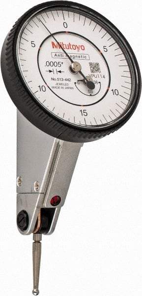 Mitutoyo - 0.06 Inch Range, 0.0005 Inch Dial Graduation, Horizontal Dial Test Indicator - 1.5748 Inch White Dial, 0-15-0 Dial Reading, Accurate to 0.0005 Inch - A1 Tooling