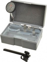 Mitutoyo - 9 Piece, 0" to 0.016" Measuring Range, 40mm Dial Diam, 0-4-0 Dial Reading, Black Dial Test Indicator Kit - 0.0002" Accuracy, 0.59" Contact Point Length, 0.039, 0.079 & 0.118" Ball Diam, 0.0001" Dial Graduation - A1 Tooling