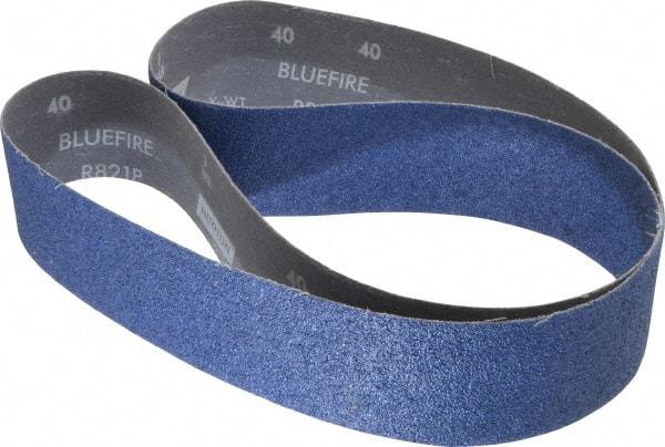 Norton - 2-1/2" Wide x 60" OAL, 40 Grit, Zirconia Alumina Abrasive Belt - Zirconia Alumina, Coarse, Coated, Y Weighted Cloth Backing, Dry, Series R821 - A1 Tooling