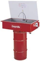 Graymills - Drum Mount Solvent-Based Parts Washer - 20 Gal Max Operating Capacity, Steel Tank, 67-1/8" High x 36" Long x 20" Wide, 115 Input Volts - A1 Tooling