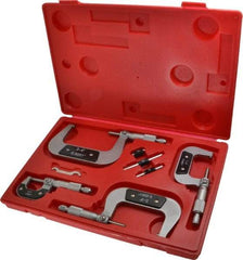 Value Collection - 0 to 4" Range, 4 Piece Mechanical Outside Micrometer Set - 0.0001" Graduation, 0.000160, 0.000200 Accuracy, Ratchet Stop Thimble, Carbide Tipped, Forged Steel (Frame) Face - A1 Tooling