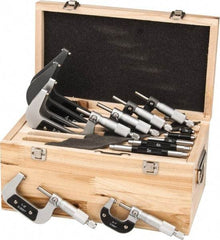 Value Collection - 0 to 6" Range, 6 Piece Mechanical Outside Micrometer Set - 0.0001" Graduation, 0.000160, 0.000200, 0.000240 Accuracy, Ratchet Stop Thimble, Carbide Tipped, Forged Steel (Frame) Face - A1 Tooling