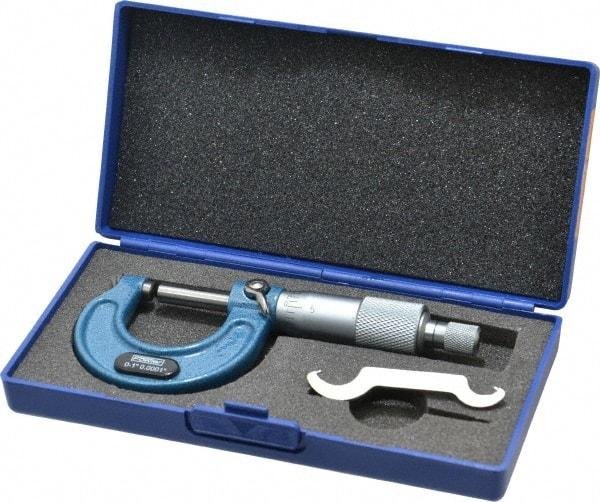 Fowler - Mechanical, 0 to 1 Inch Measurement, Baked Enamel Frame, Satin Chrome Graduations, Ball Anvil Micrometer - Accuracy up to 0.0001 Inch, 0.0001 Inch Graduation, Ratchet Stop Thimble - A1 Tooling