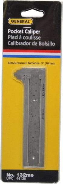 General - 0 to 3" Stainless Steel Vernier Caliper - 1/32" Graduation, 1/2" Jaw Depth, 0.03mm Accuracy - A1 Tooling