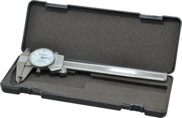 Fowler - 0" to 6" Range, 0.001" Graduation, 0.1" per Revolution, Dial Caliper - White Face, 1.6" Jaw Length - A1 Tooling