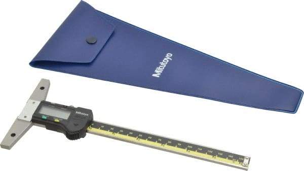 Mitutoyo - 0" to 6" Stainless Steel Electronic Depth Gage - 0.03mm Accuracy, 0.01mm Resolution, 4" Base Length - A1 Tooling