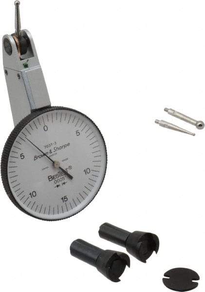 TESA Brown & Sharpe - 0.03 Inch Range, 0.0005 Inch Dial Graduation, Horizontal Dial Test Indicator - 1-1/2 Inch White Dial, 0-15-0 Dial Reading, Accurate to 0.0005 Inch - A1 Tooling