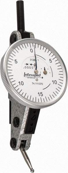 INTERAPID - 0.06 Inch Range, 0.0005 Inch Dial Graduation, Horizontal Dial Test Indicator - 1-1/2 Inch White Dial, 0-15-0 Dial Reading - A1 Tooling