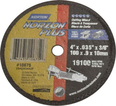 Norton - 4" Ceramic Cutoff Wheel - 0.035" Thick, 3/8" Arbor, 19,100 Max RPM, Use with Die Grinders - A1 Tooling