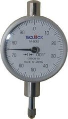 Teclock - 1/4" Range, 0-100 Dial Reading, 0.001" Graduation Dial Drop Indicator - 1-17/32" Dial, 0.1" Range per Revolution, 0.0007" Accuracy - A1 Tooling