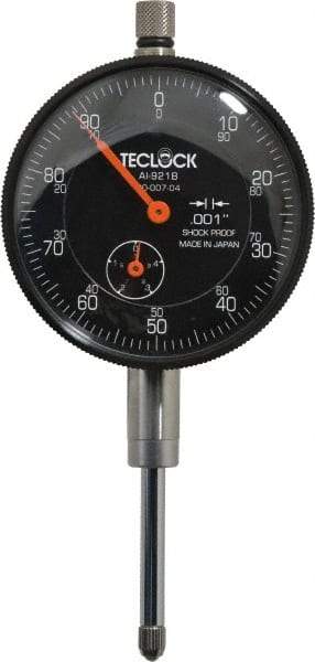 Teclock - 1" Range, 0-100 Dial Reading, 0.001" Graduation Dial Drop Indicator - 2-11/64" Dial, 0.1" Range per Revolution, 0.0014" Accuracy, Revolution Counter - A1 Tooling