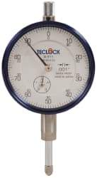 Teclock - 1/2" Range, 0-100 Dial Reading, 0.001" Graduation Dial Drop Indicator - 2-11/64" Dial, 0.1" Range per Revolution, 0.0009" Accuracy, Revolution Counter - A1 Tooling