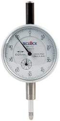 Teclock - 10mm Range, 0-100 Dial Reading, 0.01" Graduation Dial Drop Indicator - 2-11/64" Dial, 1" Range per Revolution, 0.015" Accuracy, Revolution Counter - A1 Tooling