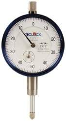 Teclock - 1/2" Range, 0-50-0 Dial Reading, 0.001" Graduation Dial Drop Indicator - 2-11/64" Dial, 0.1" Range per Revolution, 0.0009" Accuracy, Revolution Counter - A1 Tooling