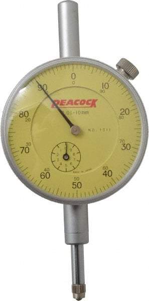 Peacock - 10mm Range, 0-100 Dial Reading, 0.01mm Graduation Dial Drop Indicator - 2-3/64" Dial, Revolution Counter - A1 Tooling