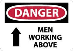 NMC - "Danger - Men Working Above", 7" Long x 10" Wide, Rigid Plastic Safety Sign - Rectangle, 0.05" Thick, Use for Accident Prevention - A1 Tooling