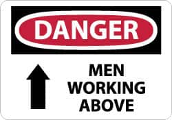 NMC - "Danger - Men Working Above", 10" Long x 14" Wide, Pressure-Sensitive Vinyl Safety Sign - Rectangle, 0.004" Thick, Use for Accident Prevention - A1 Tooling