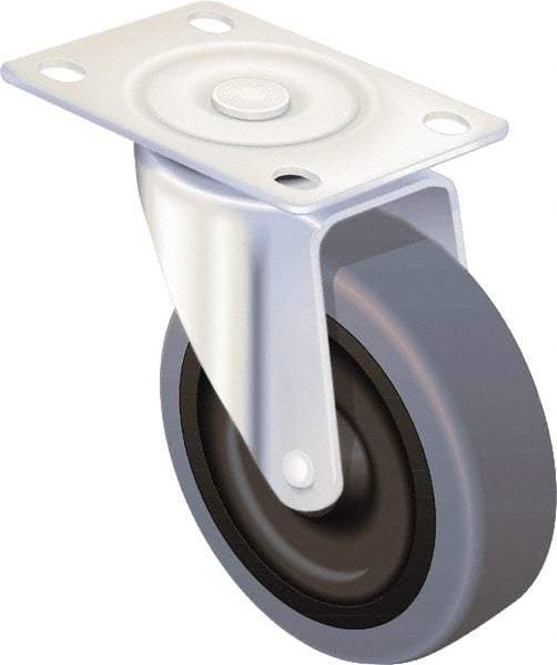 Albion - 4" Diam x 1-1/4" Wide x 5-1/8" OAH Top Plate Mount Swivel Caster - Rubber, 300 Lb Capacity, Delrin Bearing, 2-1/2 x 3-5/8" Plate - A1 Tooling