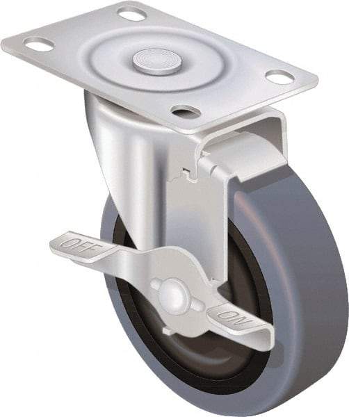 Shepherd - 3" Diam x 13/16" Wide x 3-1/2" OAH Top Plate Mount Swivel Caster with Brake - TPR, 110 Lb Capacity, Nylon Bearing, 2-5/8 x 3-3/4" Plate - A1 Tooling