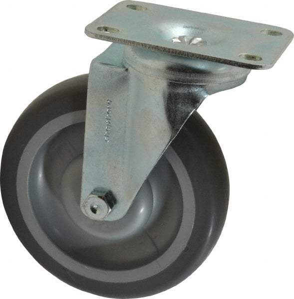 Shepherd - 5" Diam x 1-1/4" Wide x 6-1/4" OAH Top Plate Mount Swivel Caster - TPR, 200 Lb Capacity, Ball Bearing, 2-5/8 x 3-3/4" Plate - A1 Tooling