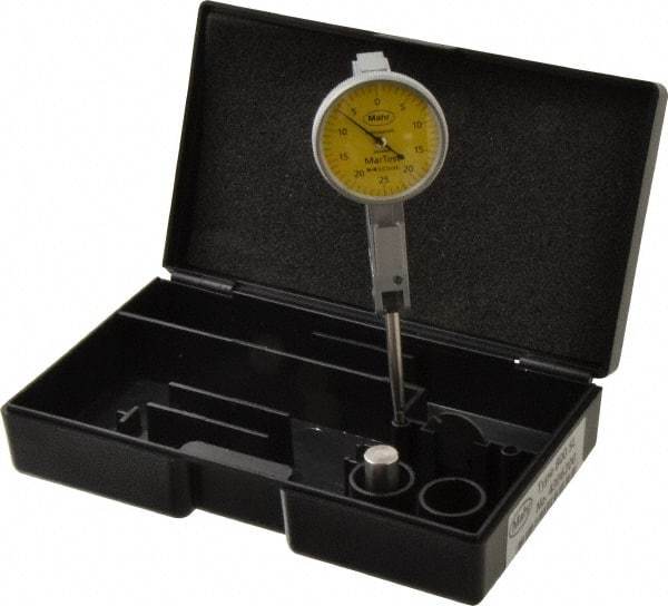 Mahr - 1/4 mm Range, 0.01 mm Dial Graduation, Horizontal Dial Test Indicator - 27.5 mm Yellow Dial, 0-25-0 Dial Reading - A1 Tooling