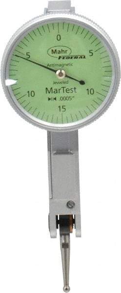 Mahr - 0.015 Inch Range, 0.0005 Inch Dial Graduation, Horizontal Dial Test Indicator - 1.1 Inch Green Dial, 0-15-0 Dial Reading - A1 Tooling