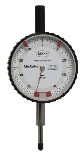 Mahr - 0.8mm Range, 0-45-0 Dial Reading, 0.01mm Graduation Dial Drop Indicator - 50mm Dial, 0.01mm Range per Revolution - A1 Tooling