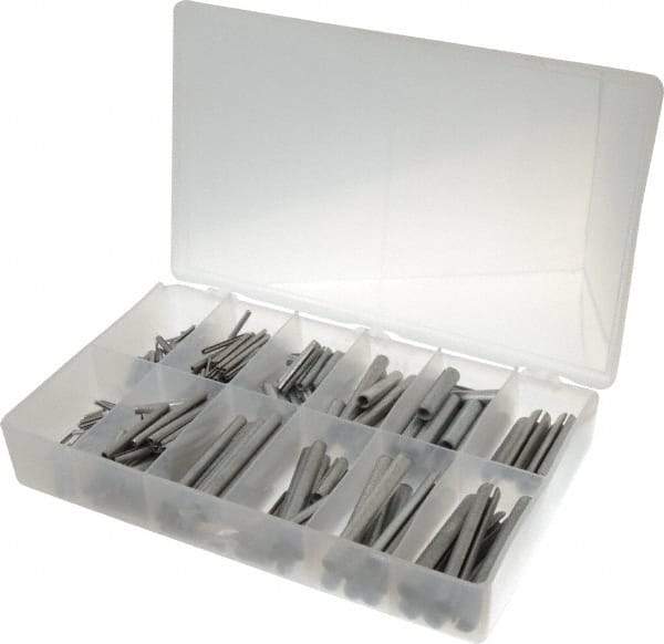 Made in USA - 500 Piece, 1/16 to 7/16" Pin Diam, Spring Pin Assortment - Zinc, Zinc Plated - A1 Tooling