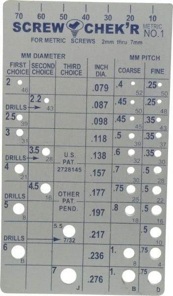 Made in USA - M2 to M7mm Stainless Steel Metric Thread Screw Checker - A1 Tooling