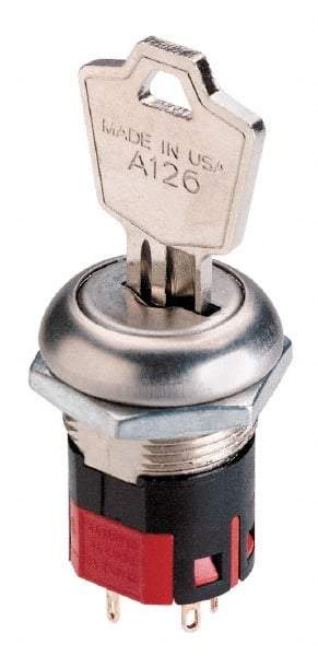 GC/Waldom - 4 Amp at 125 Volt, SPDT, 6 Tumbler Barrel Key Switch - Wire Lead Terminal, 0.76 Inch Mount Hole Diameter, 0.931 Inch Cylinder Length, On-On Sequence - A1 Tooling