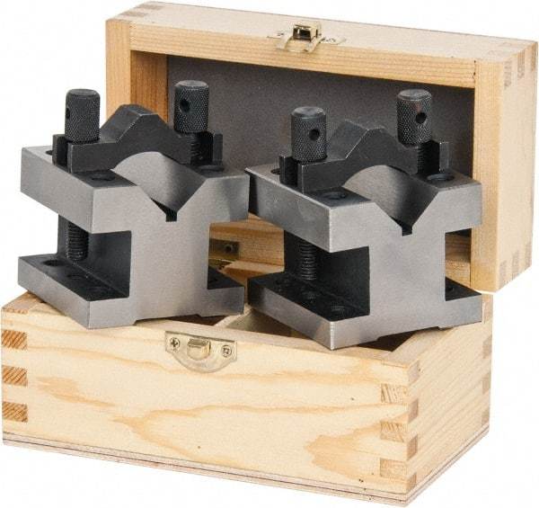 Value Collection - 1-3/16" Max Capacity, 90° Angle, Hardened Steel V-Block - 2-3/8" Long x 2-3/8" Wide x 2" High, Sold as 2 Block Set - A1 Tooling