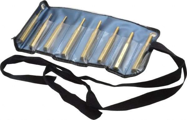 Made in USA - 8 Piece, 1/16 to 5/16", Pin Punch Set - Round Shank, Brass, Comes in Vinyl Pouch - A1 Tooling