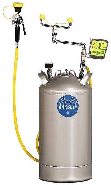 Bradley - 10 Gallon, 0.4 GPM Flow Rate at 30 PSI, Pressurized with Drench Hose Stainless Steel, Portable Eye Wash Station - 15 Min Duration, 25-1/4 Inch High - A1 Tooling