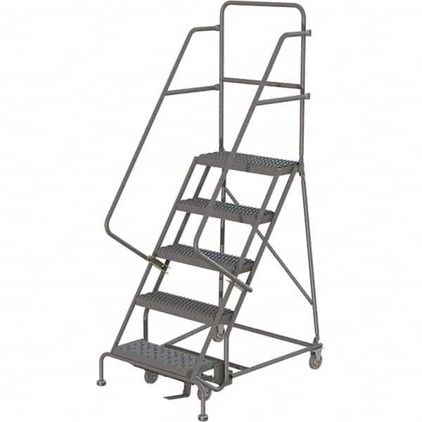 TRI-ARC - 86" 5 Step Rolling Platform Ladder - 450 Lb Capacity, 50" Platform Height, 24" Base Width x 42" Depth, Serrated Tread - A1 Tooling