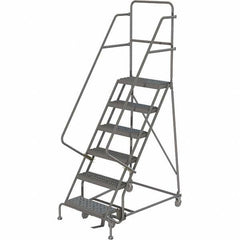 TRI-ARC - 93" 6 Step Ladder - 350 Lb Capacity, 60" Platform Height, 30" Base Width x 49" Depth, Heavy-Duty Serrated Grating - A1 Tooling