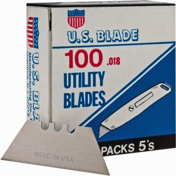 U.S. Blade - 100 Piece Steel Utility Knife Blade - 2" OAL, 0.017" Blade Thickness - A1 Tooling