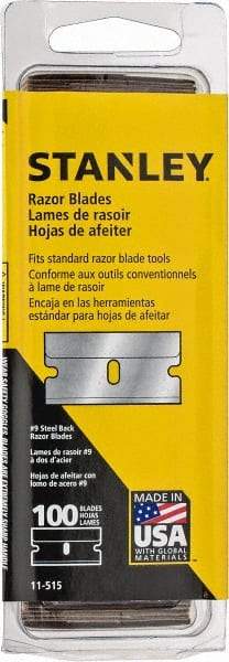 Stanley - 100 Piece Steel Single Edge Blade - 1-1/2" OAL, 0.009" Blade Thickness - A1 Tooling