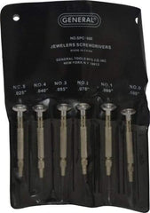 General - 6 Piece Slotted Screwdriver Set - Round Shank, Ergonomic Handle, Blade Sizes: Length 3-3/4 - A1 Tooling