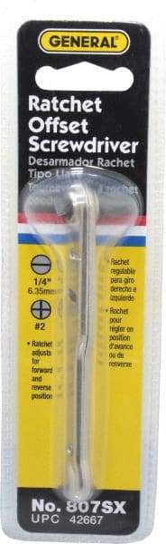 General - 1/4" Slotted Blade, #2 Phillips Point, Ratcheting Offset Slotted & Phillips Screwdriver Set - 3-7/8" OAL - A1 Tooling