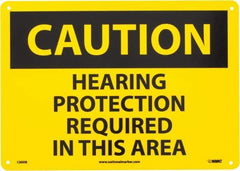 NMC - "Caution - Hearing Protection Required in This Area", 10" Long x 14" Wide, Rigid Plastic Safety Sign - Rectangle, 0.05" Thick, Use for Accident Prevention - A1 Tooling