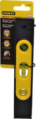 Stanley - Magnetic 9" Long 3 Vial Torpedo Level - ABS Plastic, Black/Yellow, 1 45°, 1 Level & 1 Plumb Vials - A1 Tooling